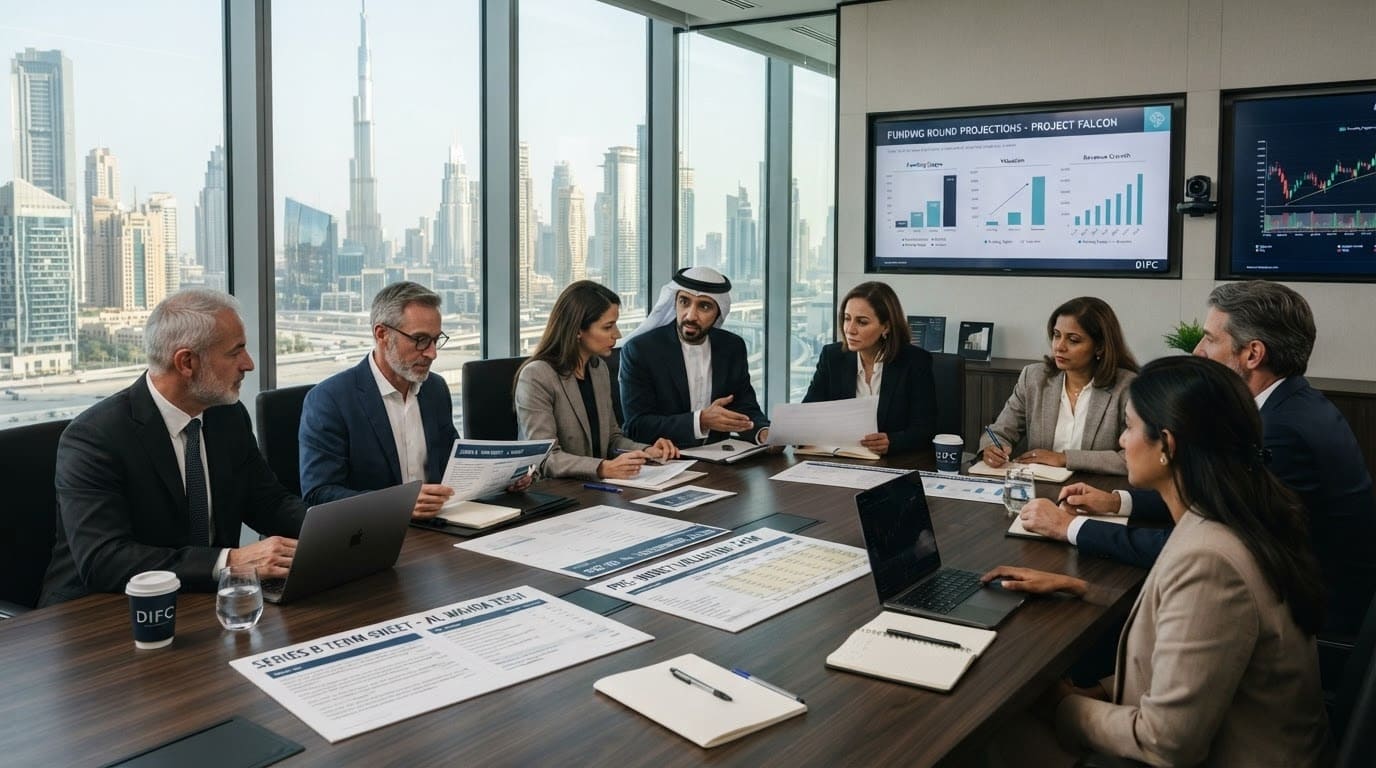 Founder presenting a pitch deck to investors in the UAE